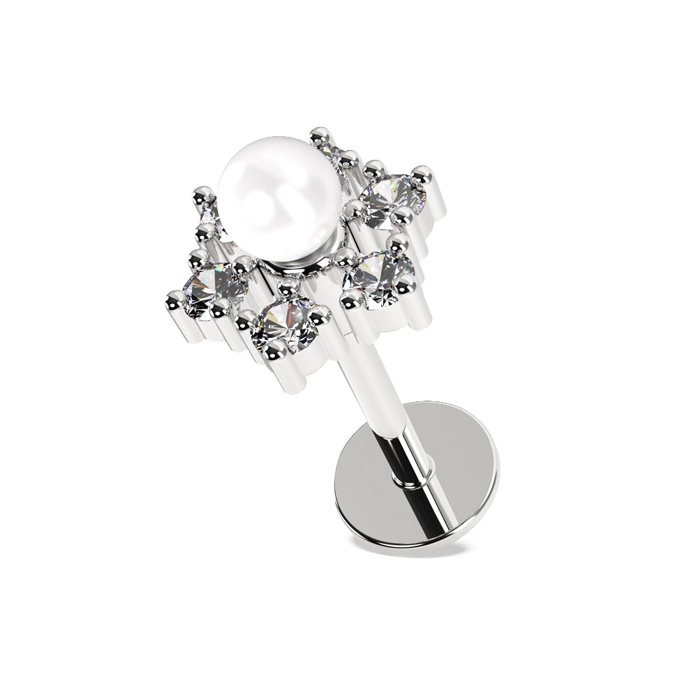 Flower with Pearl Cartilage Helix Tragus Piercing Ear Stud