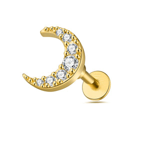 Jeweled Crescent Cartilage Helix Tragus Piercing Ear Stud