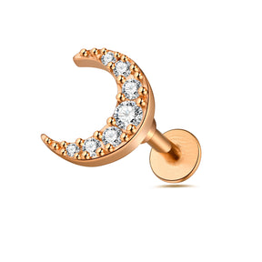 Jeweled Crescent Cartilage Helix Tragus Piercing Ear Stud