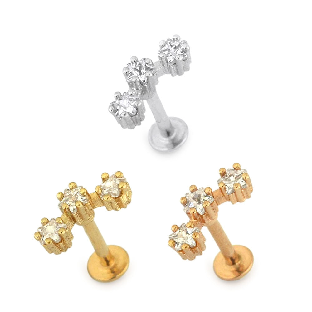 Jeweled Tri Star Cartilage Helix Tragus Piercing Ear Stud