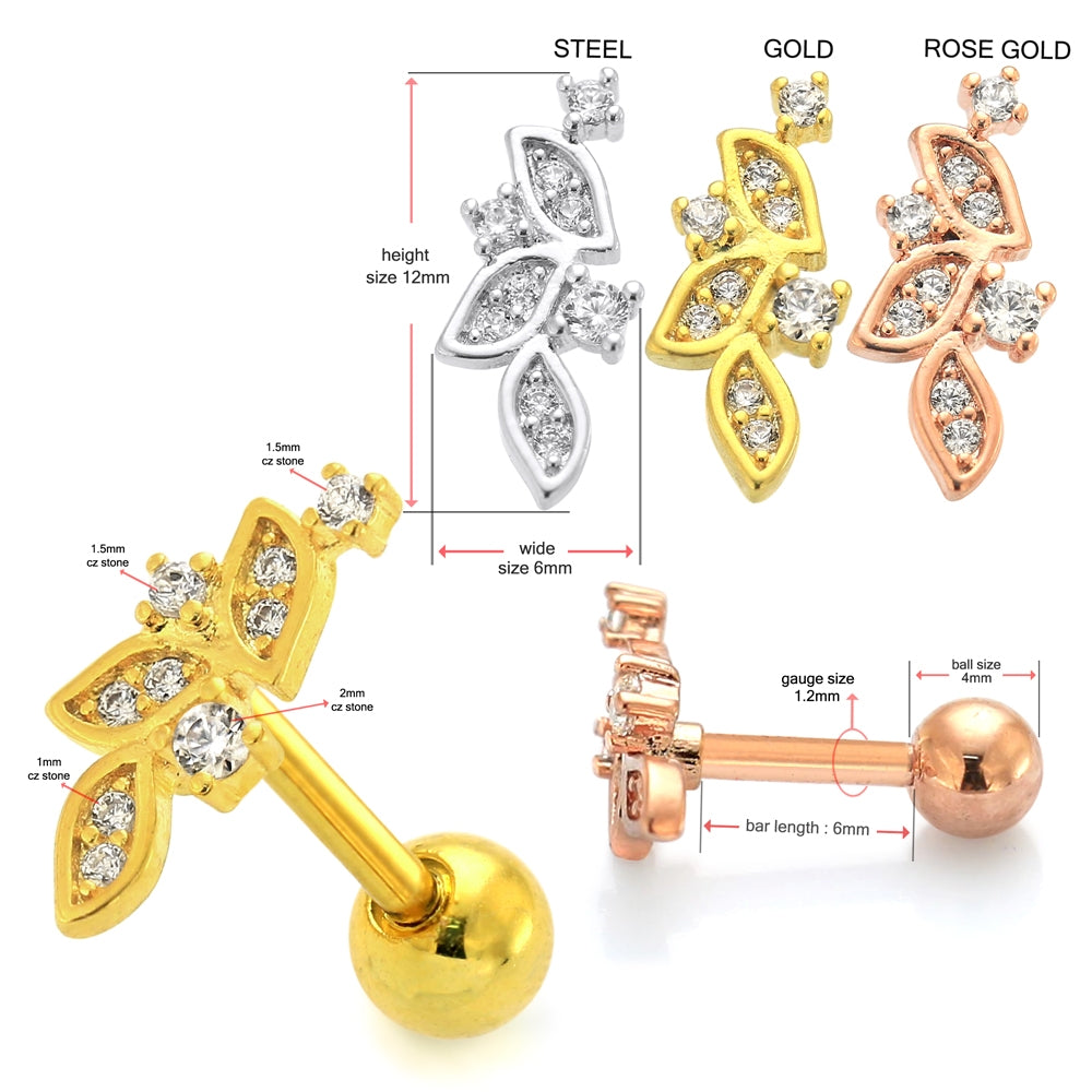 Micro Jeweled Floral Cartilage Helix Tragus Piercing Ear Stud