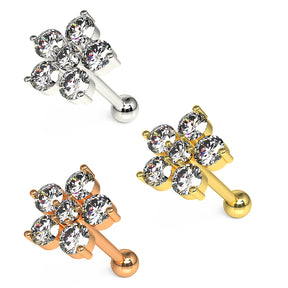 Jeweled 6 Stone Flower Helix Tragus Piercing Ear Stud