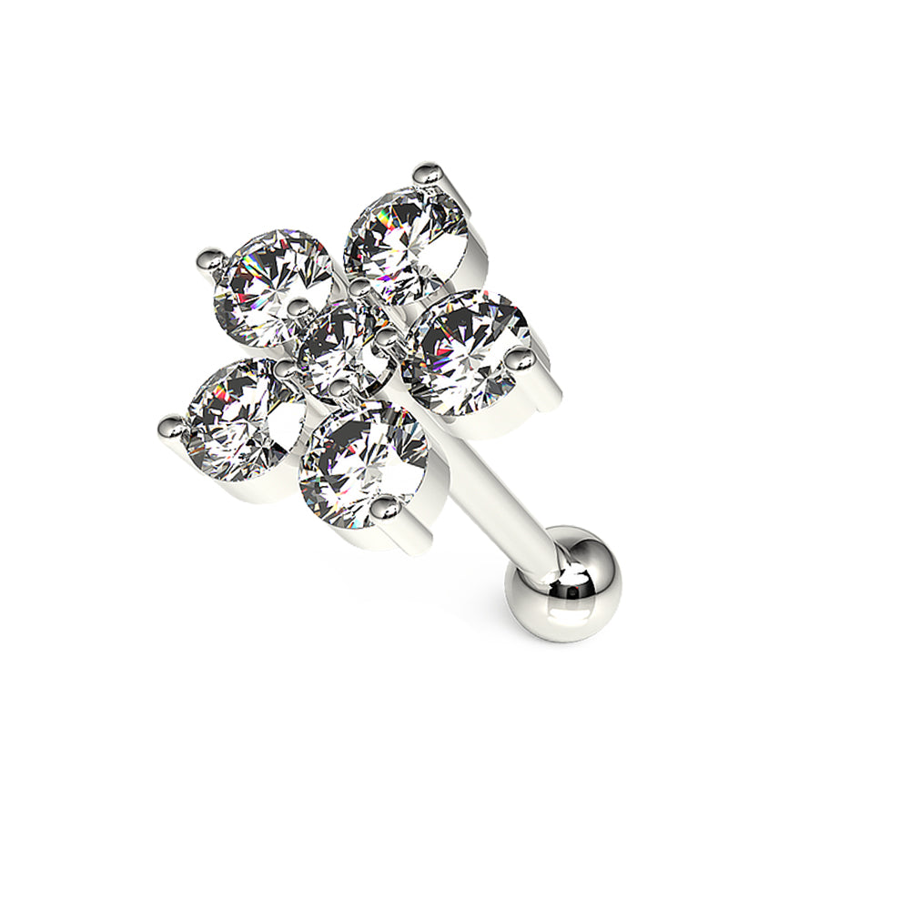 Jeweled 6 Stone Flower Helix Tragus Piercing Ear Stud