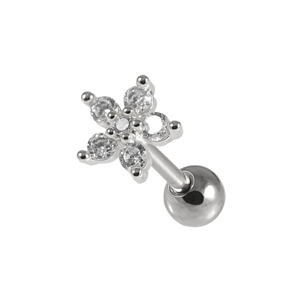 Cartilage Helix Tragus Piercing Center Jeweled Flower Ear Stud