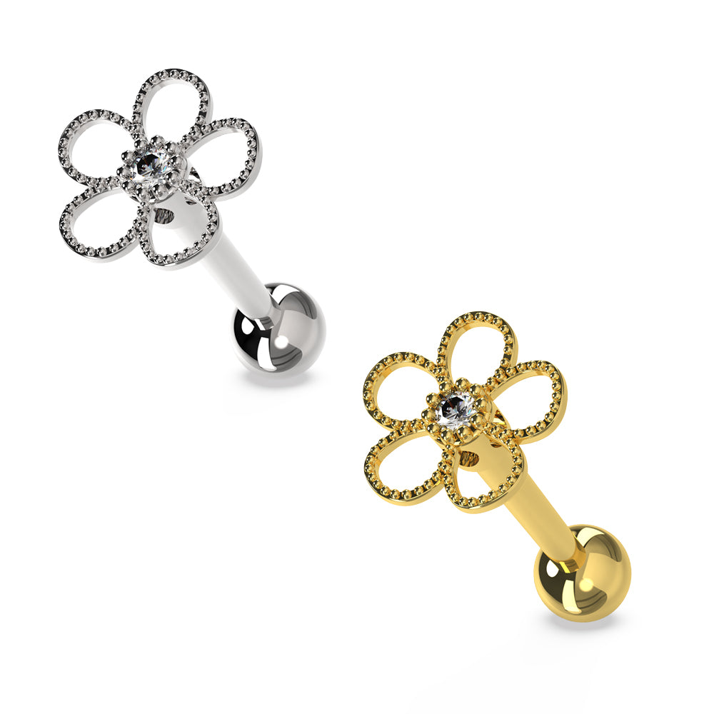 Cartilage Helix Tragus Piercing Center Jeweled Flower Ear Stud