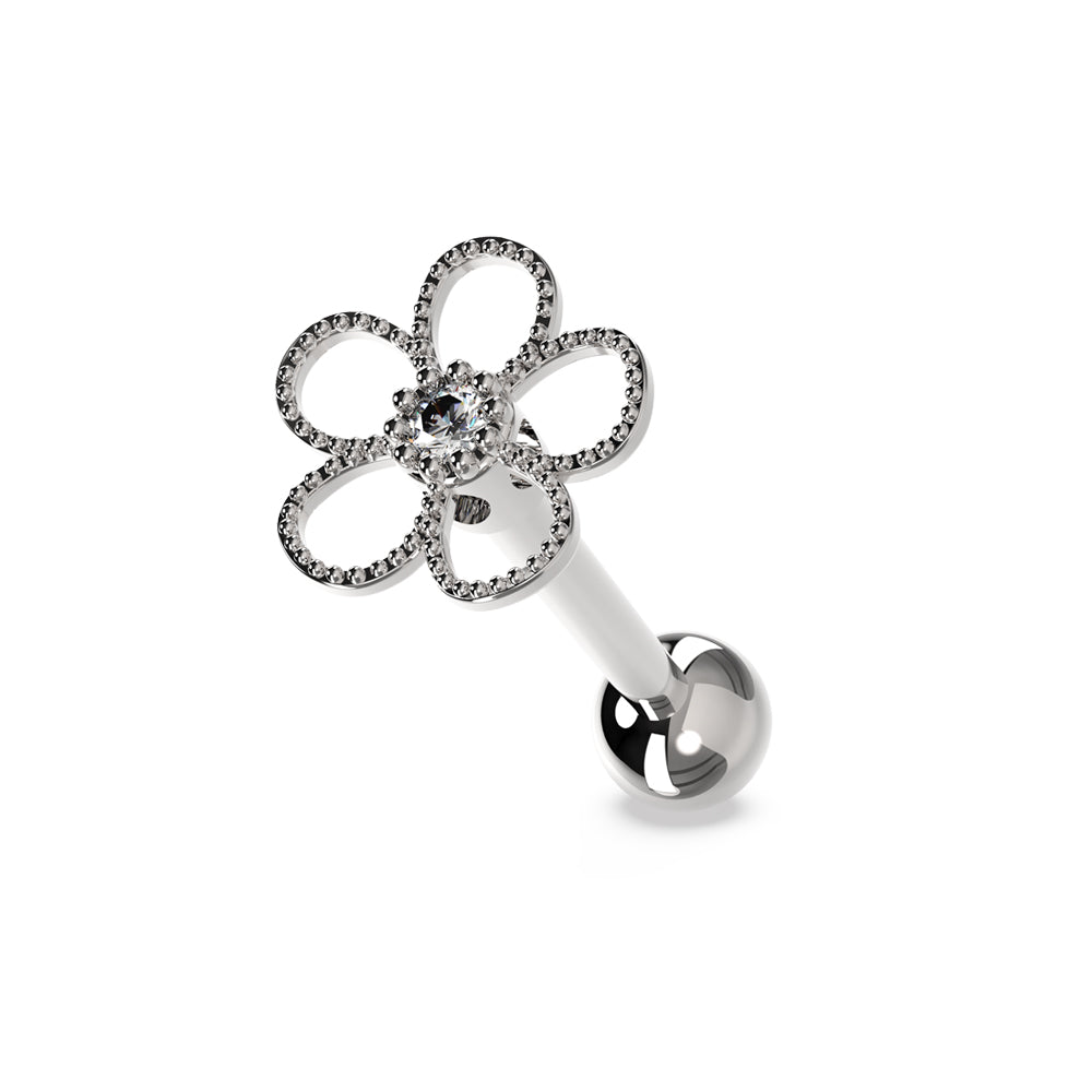 Cartilage Helix Tragus Piercing Center Jeweled Flower Ear Stud