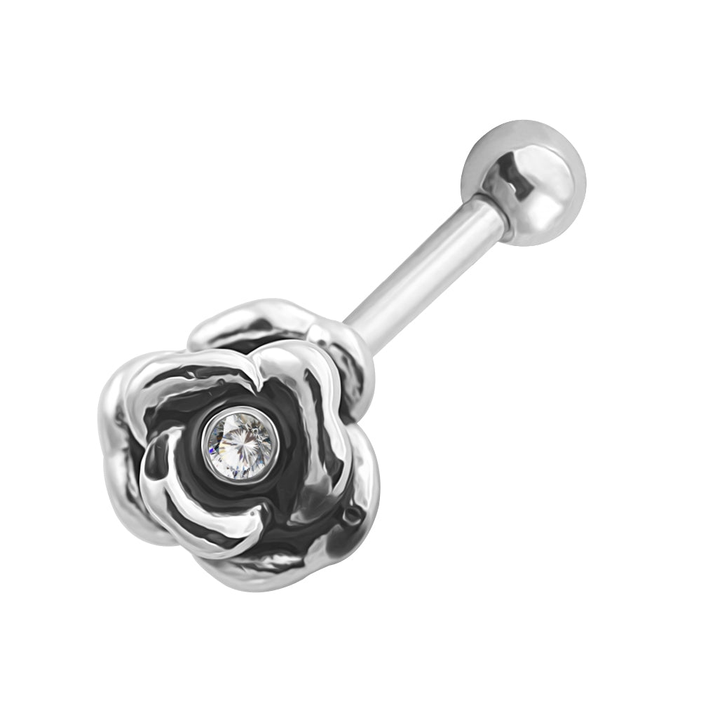 Rose Flower with Single Stone Cartilage Helix Tragus Piercing Ear Stud