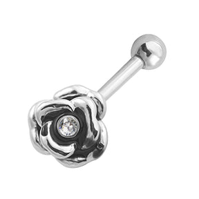 Rose Flower with Single Stone Cartilage Helix Tragus Piercing Ear Stud
