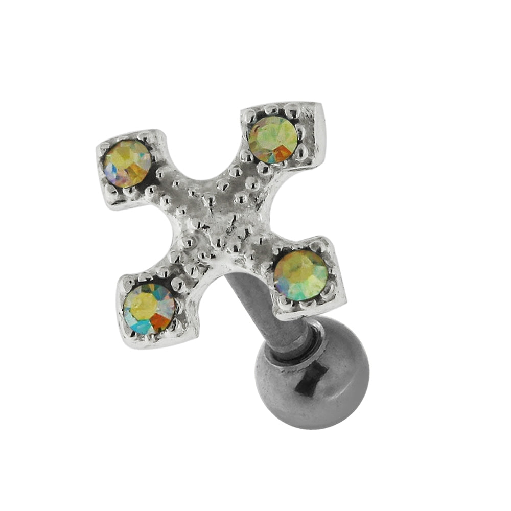 Jeweled Irish Cross 925 Sterling Silver Cartilage Tragus Piercing  Pink