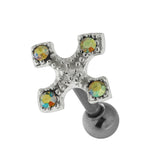 Jeweled Irish Cross 925 Sterling Silver Cartilage Tragus Piercing  Light Green