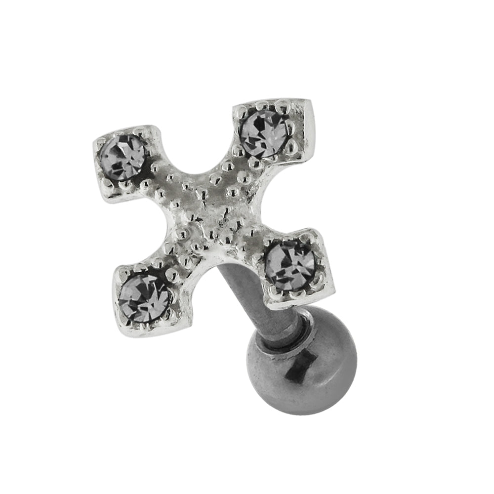Jeweled Irish Cross 925 Sterling Silver Cartilage Tragus Piercing  Black