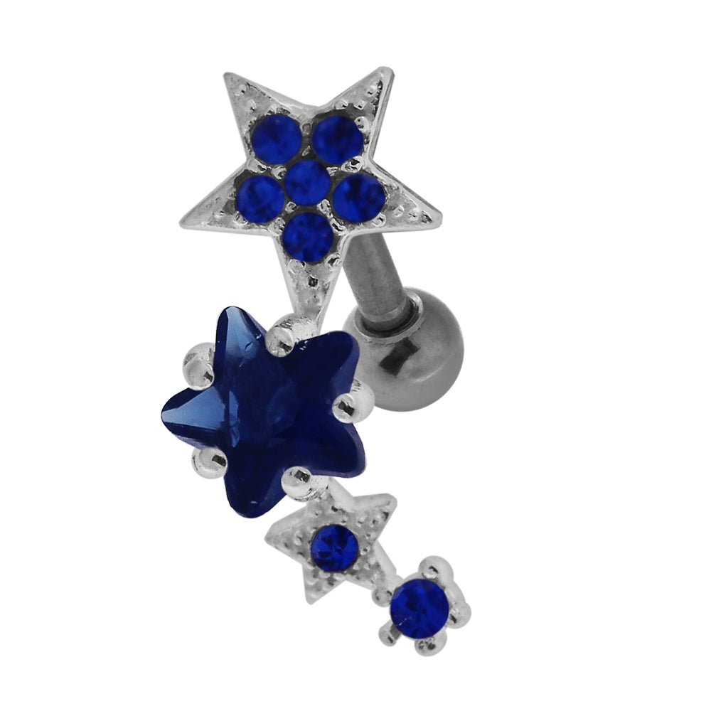 Multiple Sparkling Stars 925 Sterling Silver Cartilage Tragus Piercing  Dark Blue