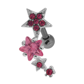 Multiple Sparkling Stars 925 Sterling Silver Cartilage Tragus Piercing  Pink