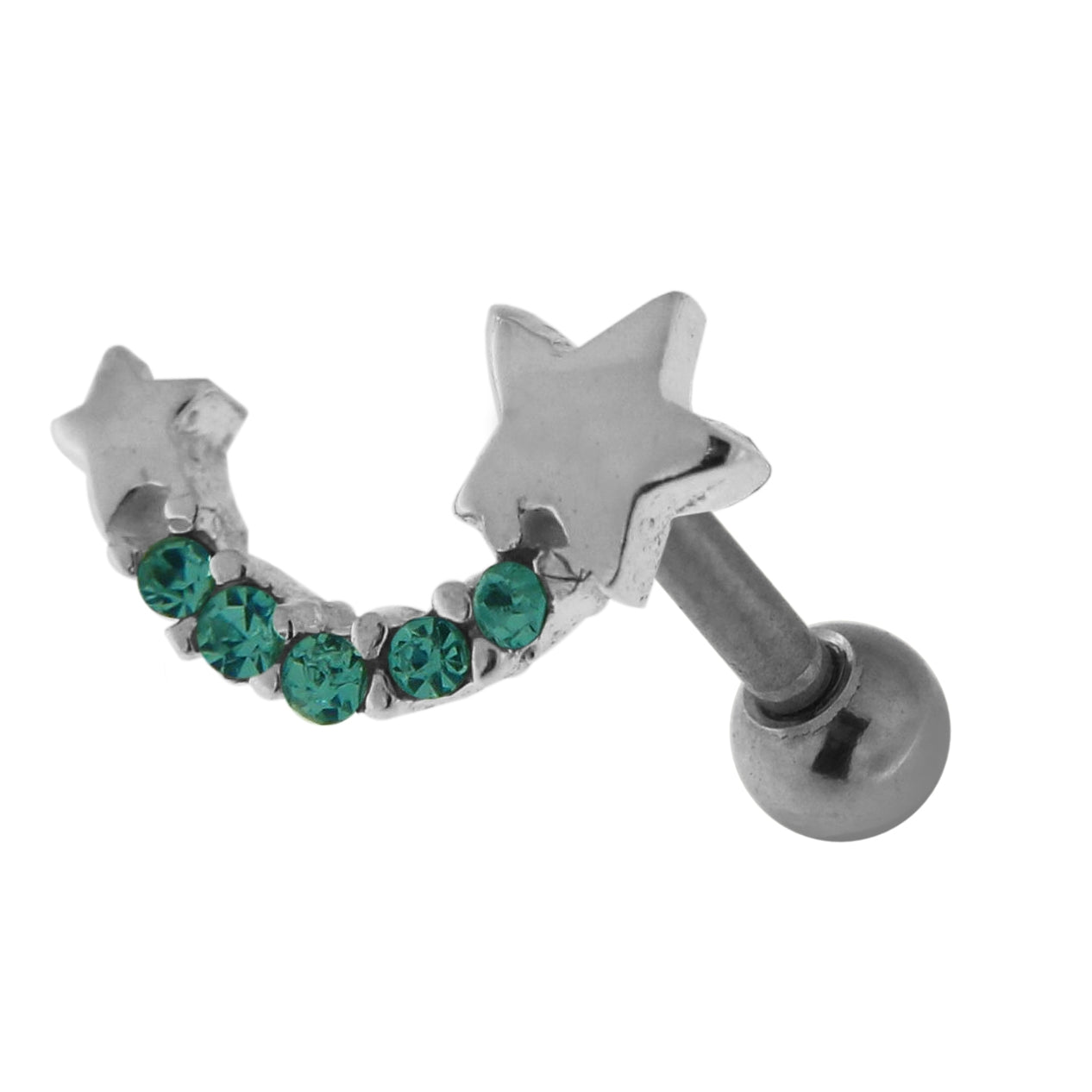 925 Sterling Silver Star with jeweled Tail Cartilage Tragus Piercing Ear Stud  Aquamarine