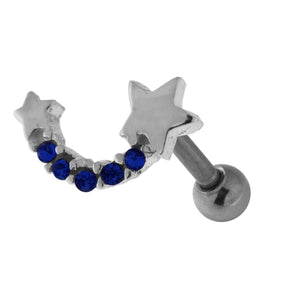 925 Sterling Silver Star with jeweled Tail Cartilage Tragus Piercing Ear Stud  Dark Blue