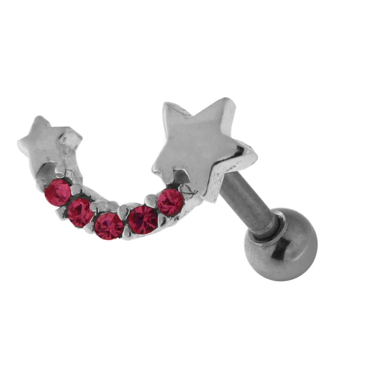 925 Sterling Silver Star with jeweled Tail Cartilage Tragus Piercing Ear Stud  Red