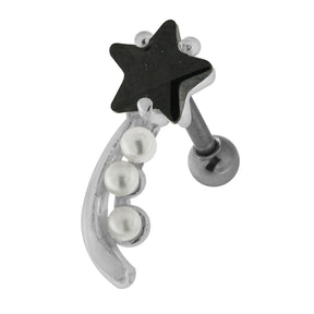 925 Sterling Silver Star with Pearl Tail Cartilage Tragus Piercing Ear Stud