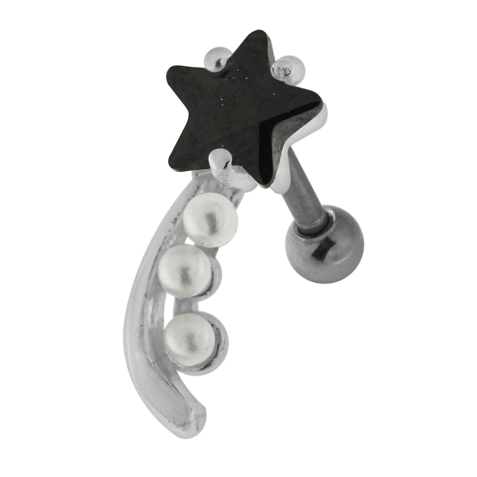 925 Sterling Silver Star with Pearl Tail Cartilage Tragus Piercing Ear Stud  Aquamarine