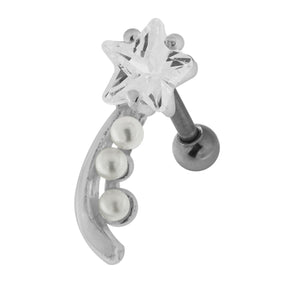 925 Sterling Silver Star with Pearl Tail Cartilage Tragus Piercing Ear Stud  Pink