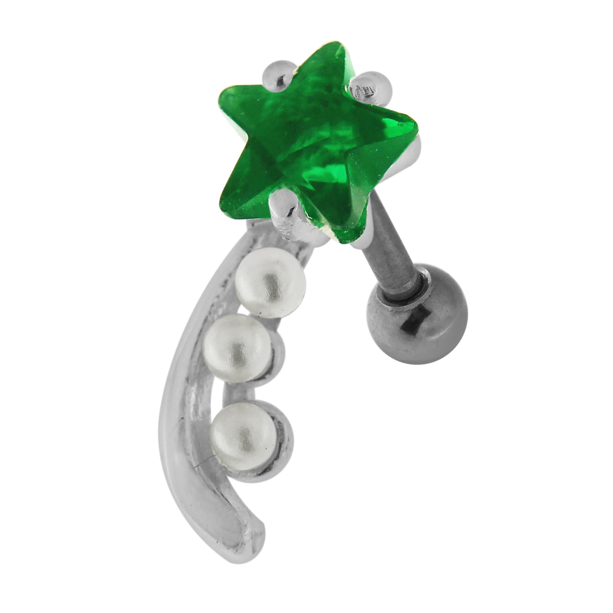 925 Sterling Silver Star with Pearl Tail Cartilage Tragus Piercing Ear Stud  Light Green