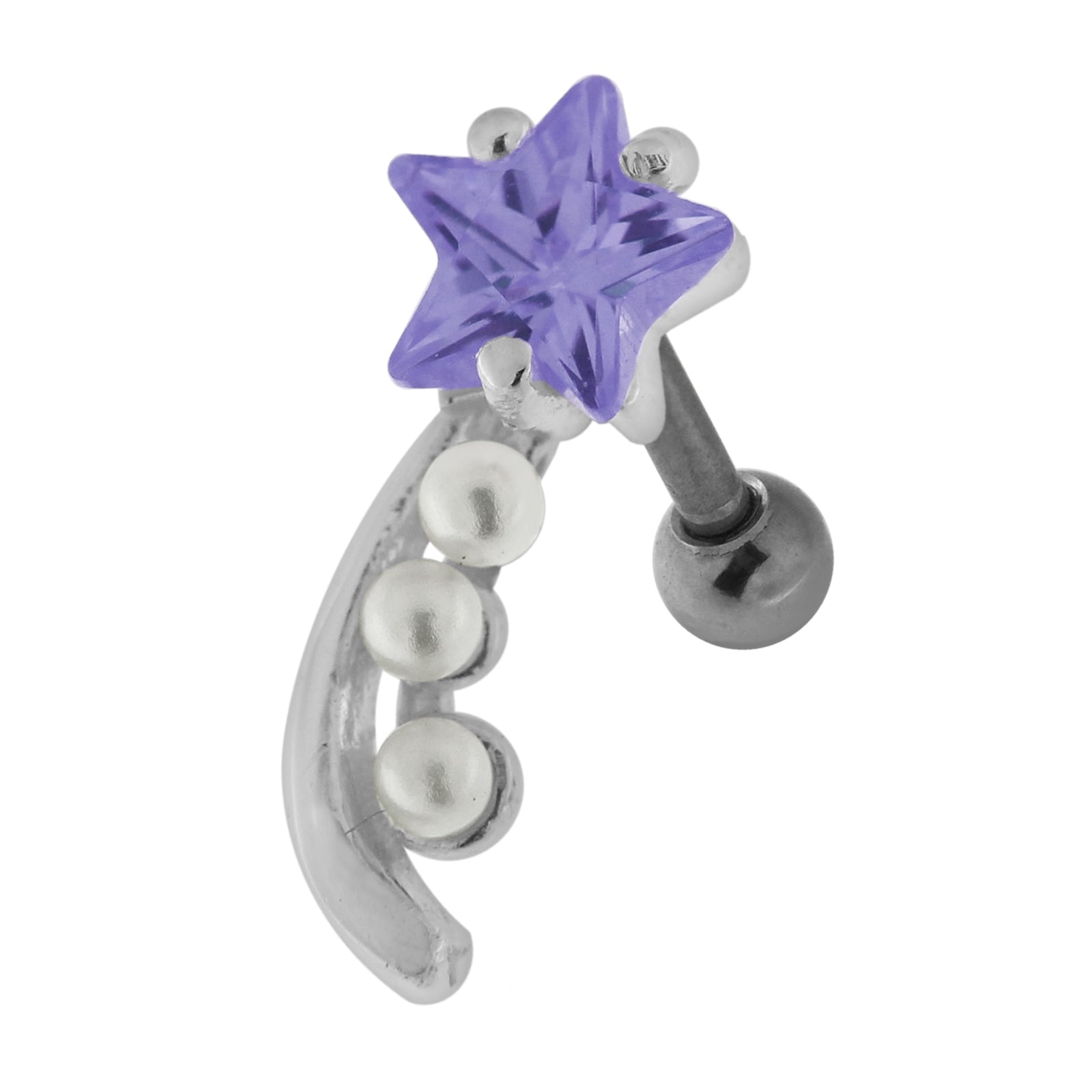 925 Sterling Silver Star with Pearl Tail Cartilage Tragus Piercing Ear Stud  Lavender