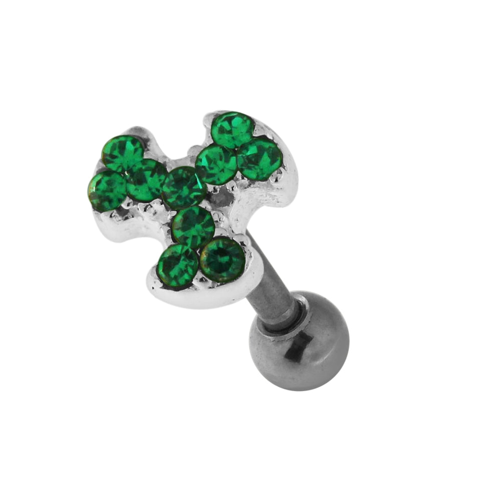 Jeweled Biohazard Sign 925 Sterling Silver Cartilage Tragus Piercing  Light Green