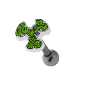 Jeweled Biohazard Sign 925 Sterling Silver Cartilage Tragus Piercing  Dark Green