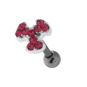 Jeweled Biohazard Sign 925 Sterling Silver Cartilage Tragus Piercing  Pink