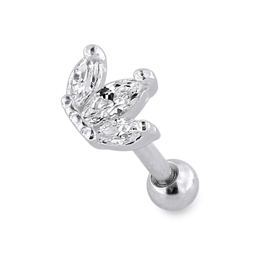 Sterling Silver Jeweled Crown Cartilage Helix Tragus Piercing Ear Stud