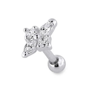 Sterling Silver Jeweled Floral Flower Cartilage Helix Tragus Piercing Ear Stud