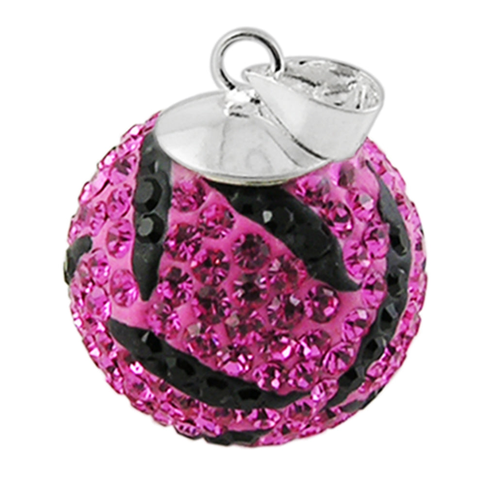 Pink And Black Crystal Stone  Studded Silver Zebra Pendent